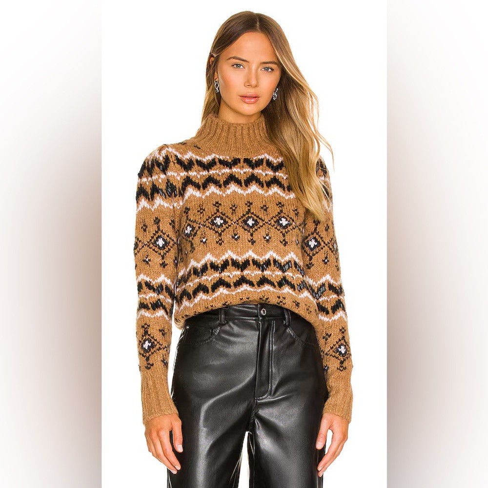 VERONICA BEARD Beaded Chiana Multicolor Fairisle Turtleneck Sweater - US M